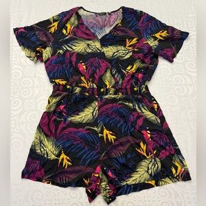 Reitman’s Tropical Leaf Summer Vacation Wrap Shorty Romper Lady Woman Size 2X